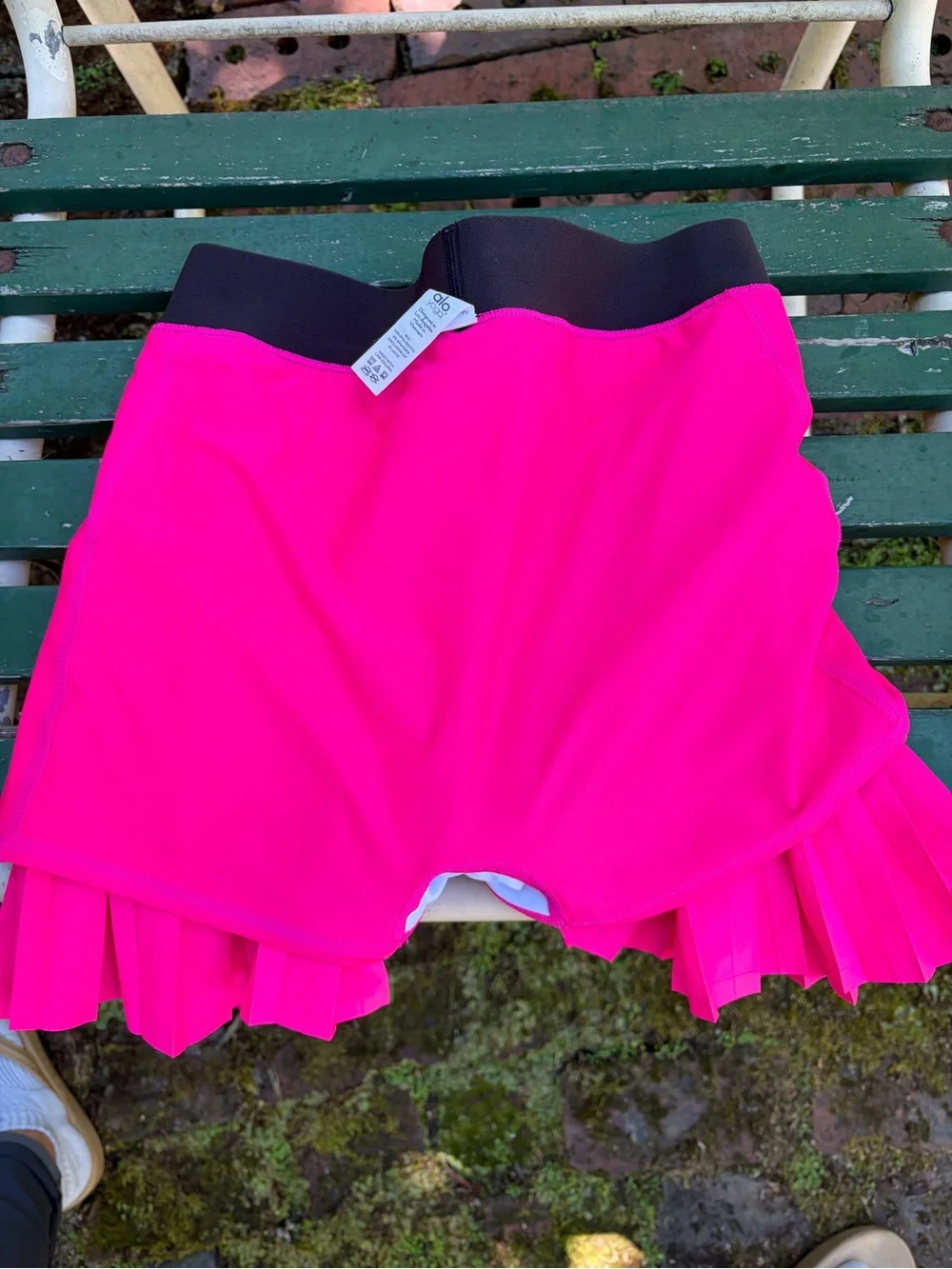 ALO Yoga Hot Pink Pleated Skater Skirt with Black Waistband